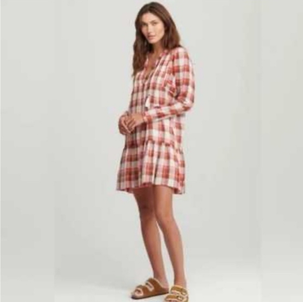 Sundays Red Plaid Long Sleeve Dress